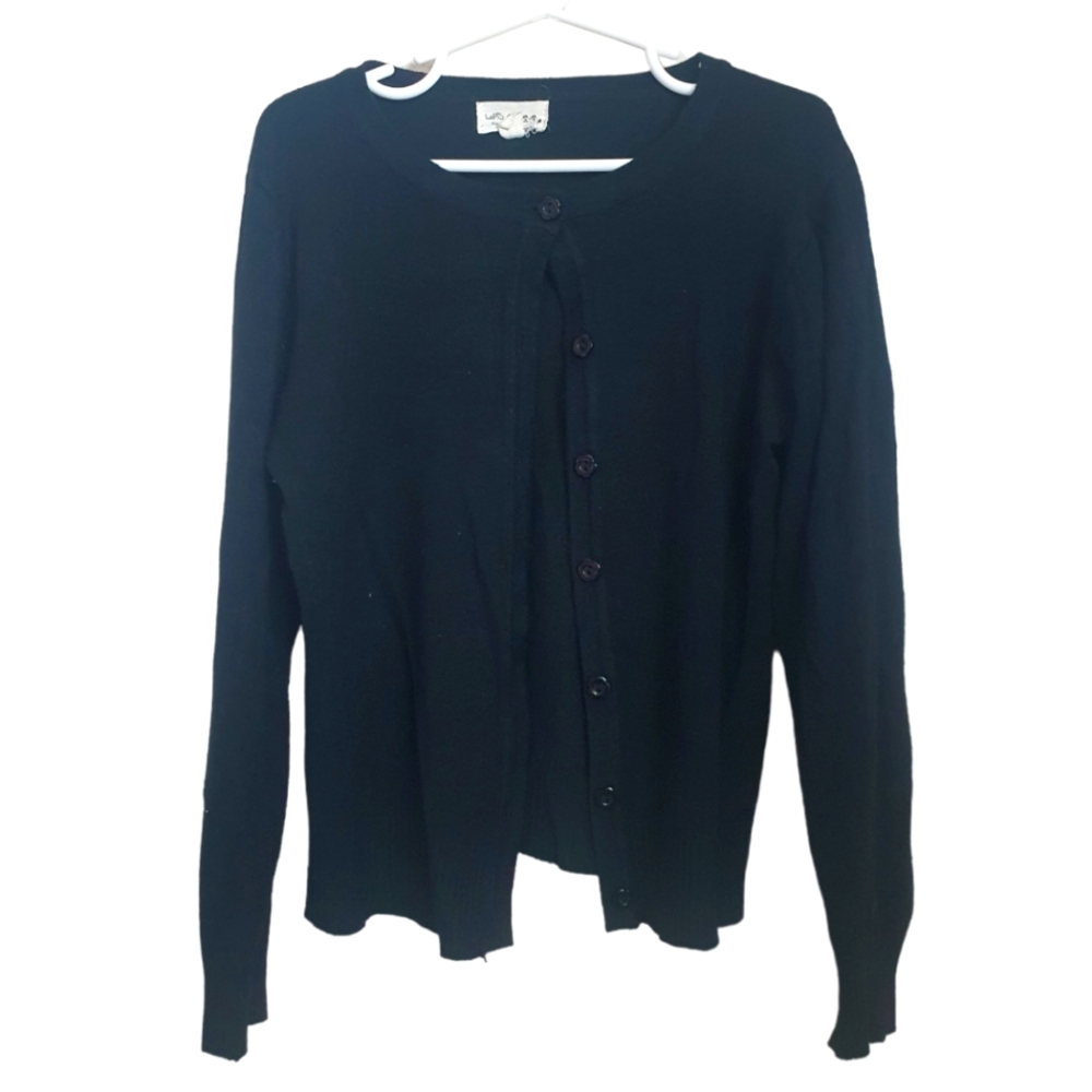 Lapis Girl Flower Button Cardigan Sweater Size 6 Black.